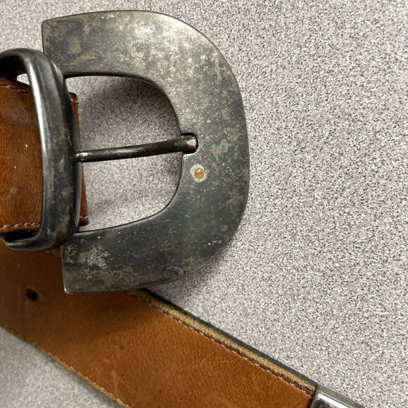 Vtg Another Line Leather Belt Brown Distressed 1.5" Made in USA Copper? Buckle - Picture 8 of 10